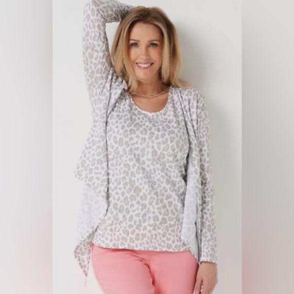 NWOT Belle by Kim Gravel 3X Slub Knit Shrug and Tank Set White Leopard - Picture 2 of 7